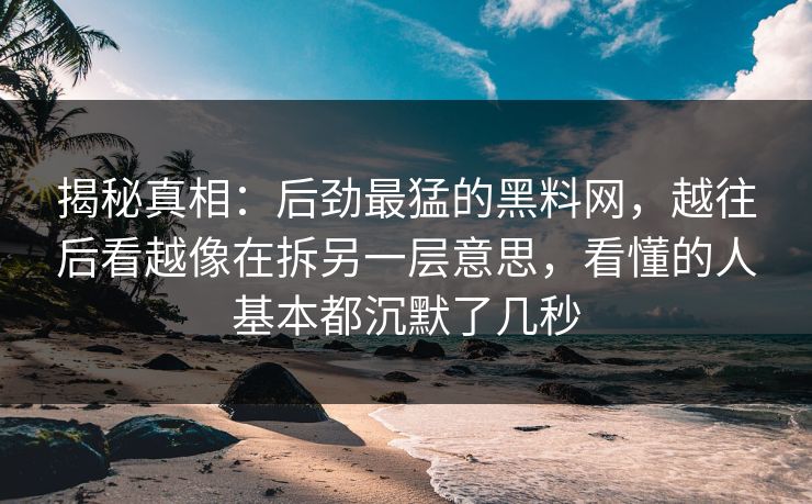 揭秘真相：后劲最猛的黑料网，越往后看越像在拆另一层意思，看懂的人基本都沉默了几秒