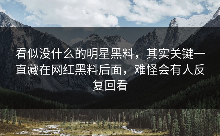 看似没什么的明星黑料，其实关键一直藏在网红黑料后面，难怪会有人反复回看