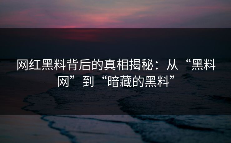 网红黑料背后的真相揭秘：从“黑料网”到“暗藏的黑料”