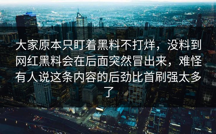 大家原本只盯着黑料不打烊，没料到网红黑料会在后面突然冒出来，难怪有人说这条内容的后劲比首刷强太多了