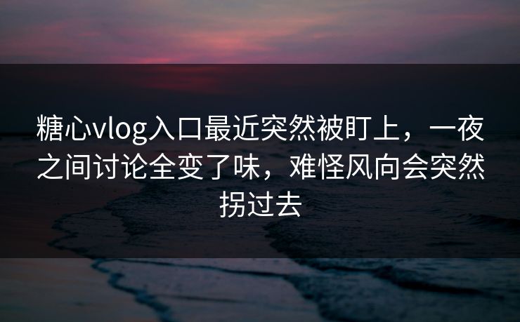 糖心vlog入口最近突然被盯上，一夜之间讨论全变了味，难怪风向会突然拐过去